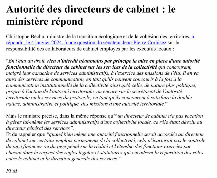 Autorité des directeurs de cabinet : le ministère répond